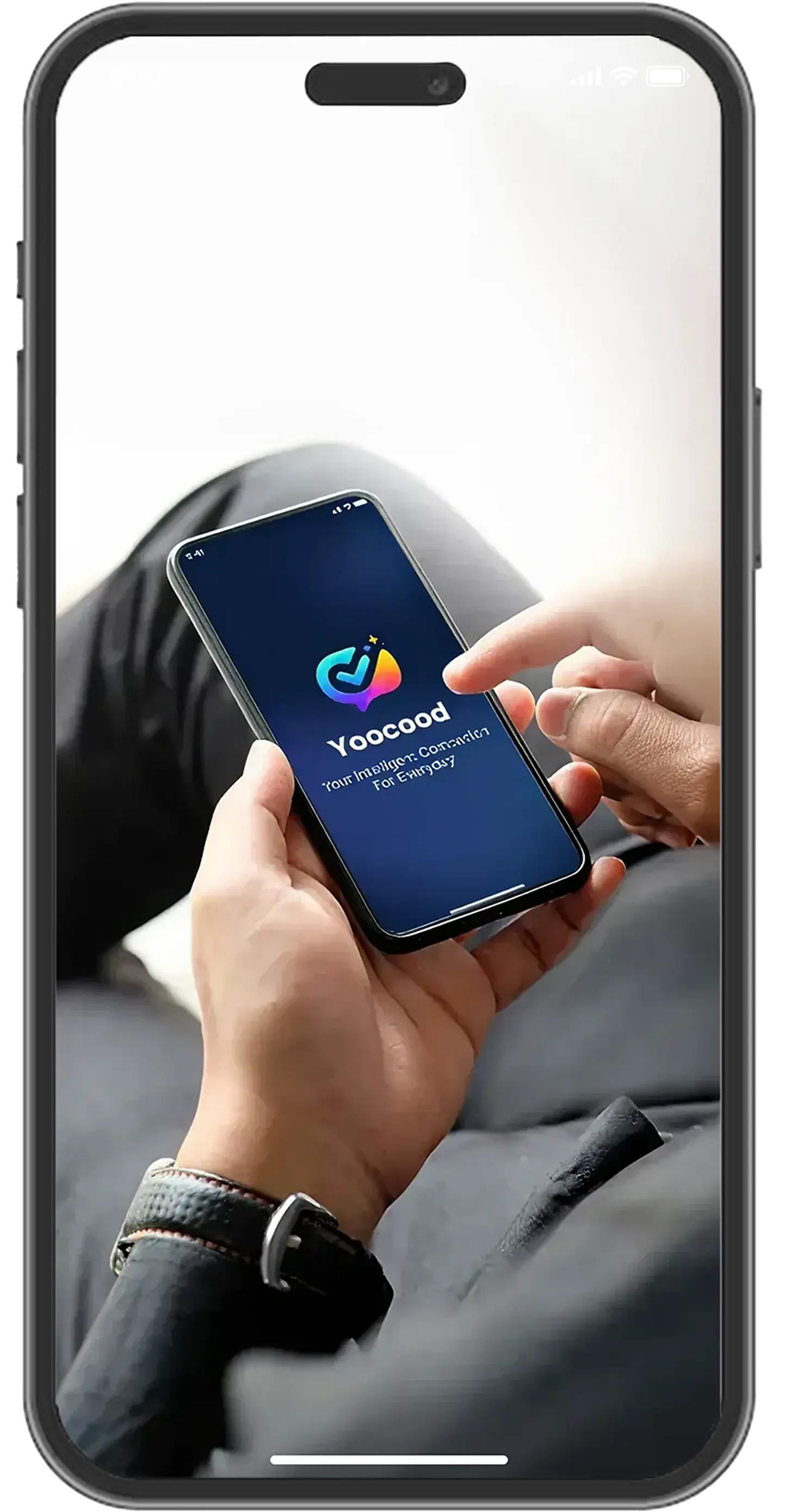 Person using the Yoocood mobile app on a smartphone